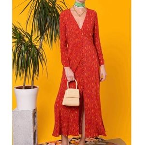 RIXO Katie Klkmt Eye Wave Long Sleeve Midi Dress Size L